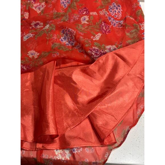 David Warren Dress NWT Halter Midi Silk Red Floral Lined Cruise Resort Party 12 - Picture 9 of 14